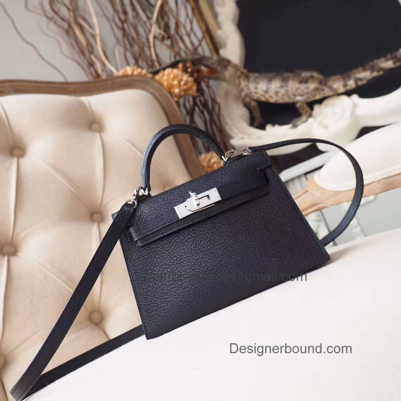 Hermes Mini Kelly II Bag in ck89 Noir Chevre PHW